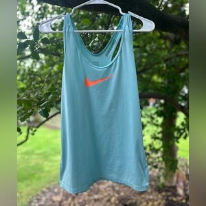 Light Blue Nike Pro Tank with Orange Swoosh